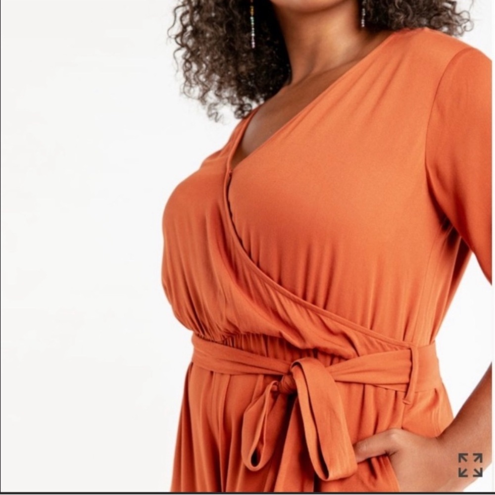 Ban.do Orange Surplice Jumpsuit Tie Waist Size M/L